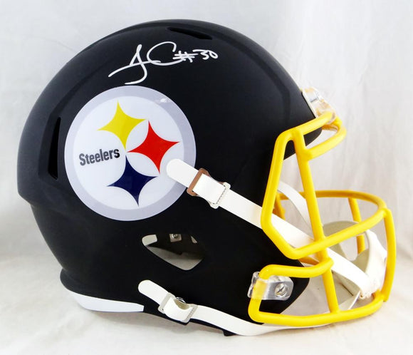 James Conner Autographed Pittsburgh Steelers F/S Flat Black Helmet- Beckett Auth *Silver Image 1