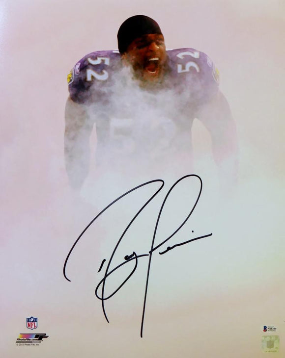 Ray Lewis Autographed Baltimore Ravens 16x20 PF In Smoke Big Sig Photo  - Beckett Auth *Black