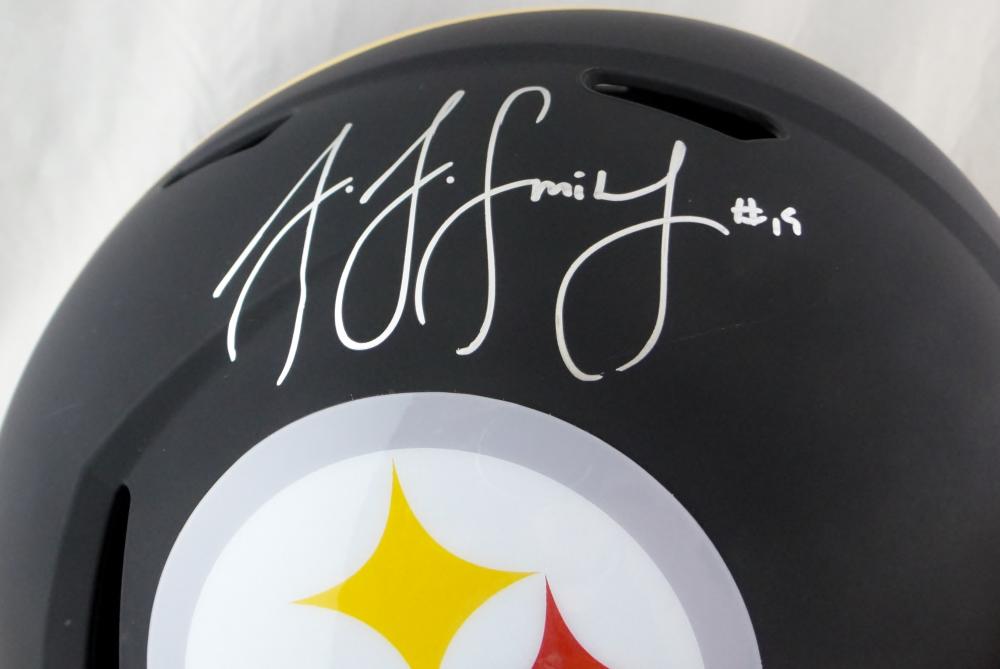 JuJu Smith-Schuster Autographed Steelers F/S Flat Black Helmet- JSA W Auth  *Silver