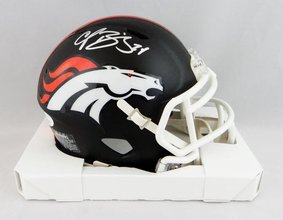 Champ Bailey Autographed Denver Broncos Flat Black Mini Helmet- JSA W Auth *Silver