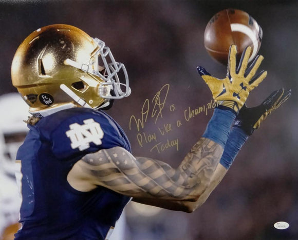 Will Fuller Signed ND 16x20 Catch Photo w/#15 (2 Lines) Play Like A Champion Today- JSA W *Gold