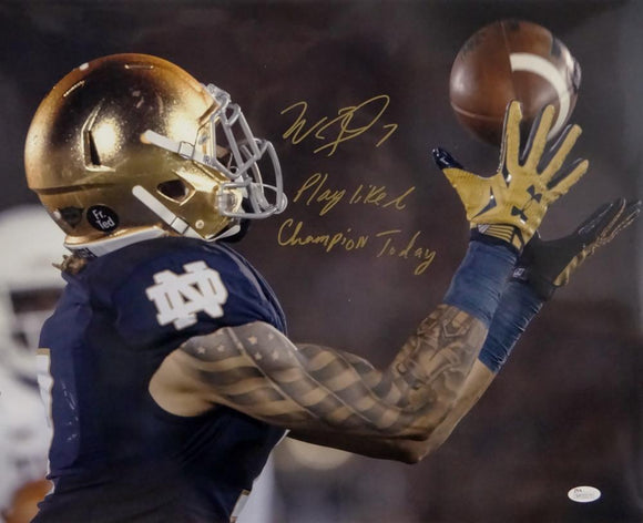 Will Fuller Signed ND 16x20 Catch Photo w/#7 (3 Lines) Play Like A Champion Today- JSA W *Gold