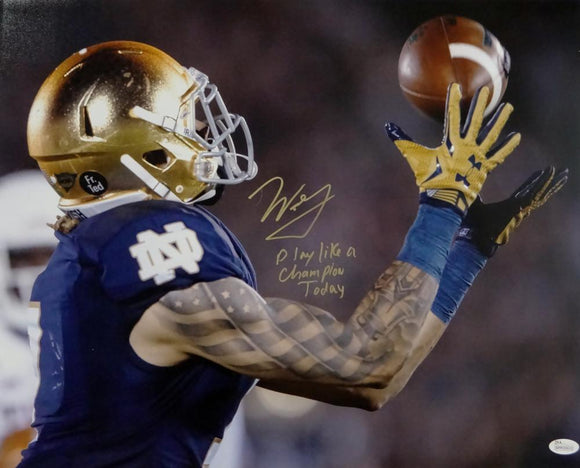 Will Fuller Signed ND 16x20 Catch Photo w/WF 3 Lines Play Like A Champion Today- JSA W *Gold