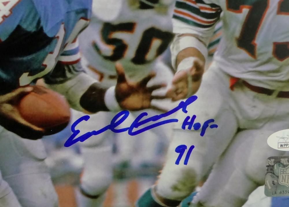 Earl Campbell Signed Oilers 8x10 White Jersey PF Photo W/ HOF- JSA