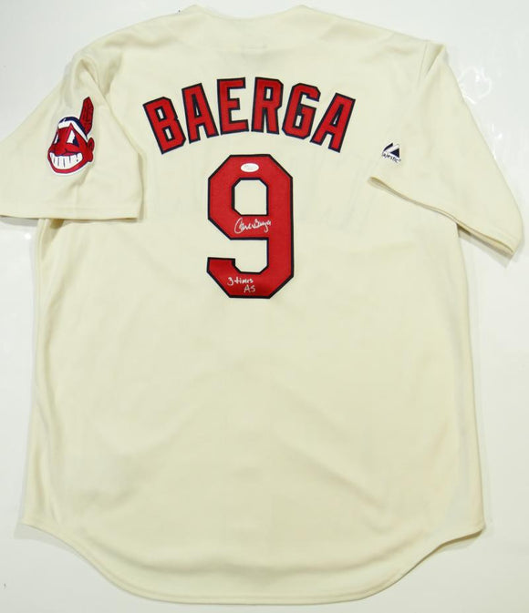 Carlos Baerga Autographed Cream Majestic Cleveland Indians Jersey w/ 3 Times AS- JSA Auth *Silver