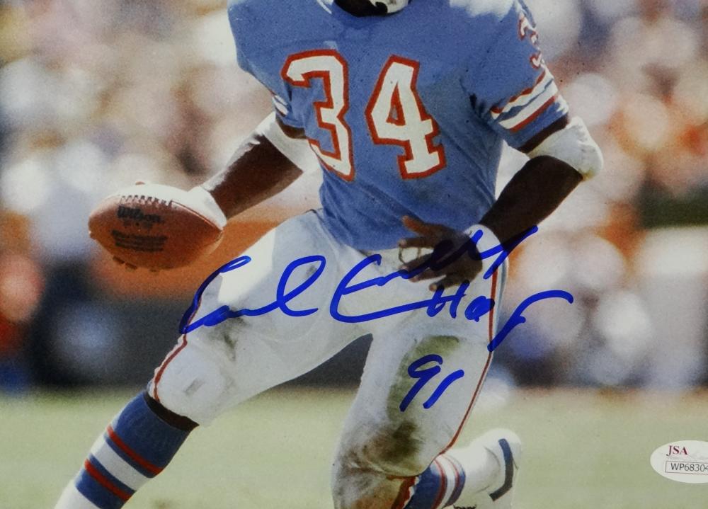 Earl Campbell // Signed Houston Oilers Running White Jersey Photo