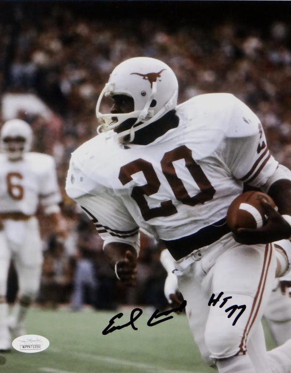Earl Campbell Autographed Texas Longhorns 8x10 White Jersey Photo w/HT 77- JSA W Auth *Black