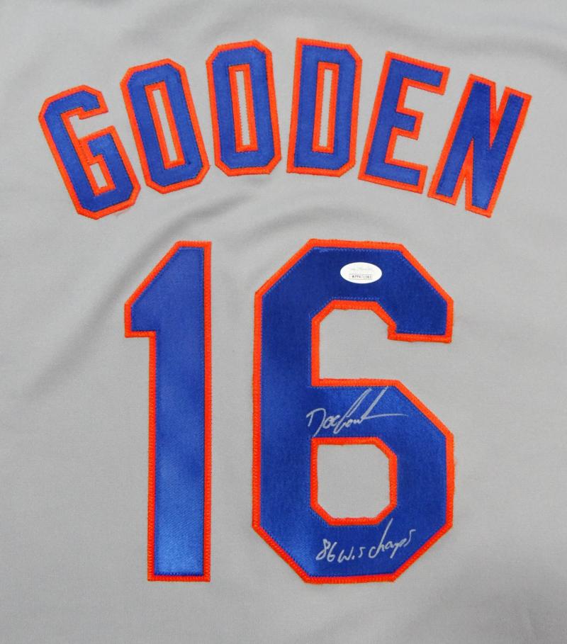 thejerseysourceautographsthejerseysourceautographs Doc Gooden New York Mets Signed New York Mets Green Majestic Jersey with 86 WS Champs (JSA COA)