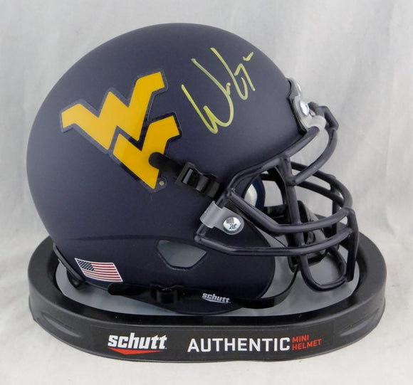 Will Grier Autographed West Virginia Mountaineers Blue Schutt Mini Helmet - JSA W Auth *Yellow
