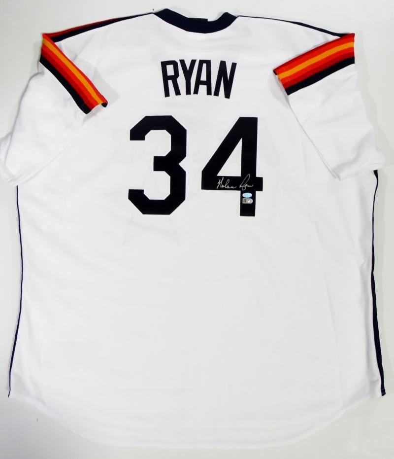 Houston Astros Nolan Ryan Autographed White & Orange/Yellow Stripes Nike  Cooperstown Authentic Collection Jersey Size L Beckett BAS QR Stock #211257  - Mill Creek Sports