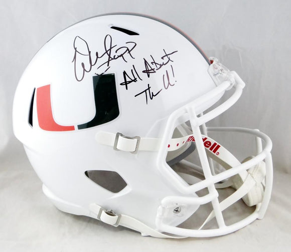 Warren Sapp Signed F/S Miami Hurricanes White Speed Helmet W/ Insc- Beckett Auth