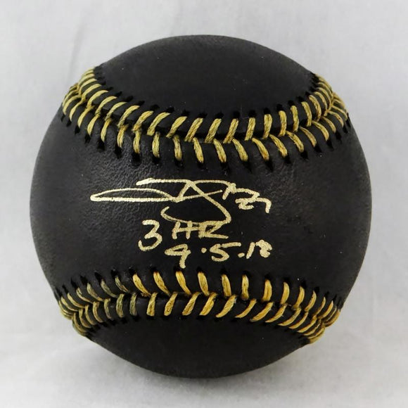 Trevor Story Autographed Rawlings Black OML Baseball w/3 HR 4.15.18 - JSA W Auth