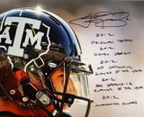 Johnny Manziel Signed Texas A&M 16x20 Close Up PF Photo w/ Stats- Beckett Auth