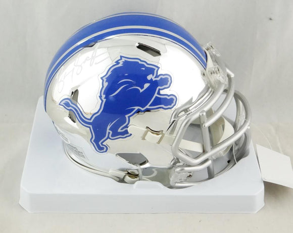 Barry Sanders Autographed Detroit Lions Chrome Mini Helmet- Beckett *White