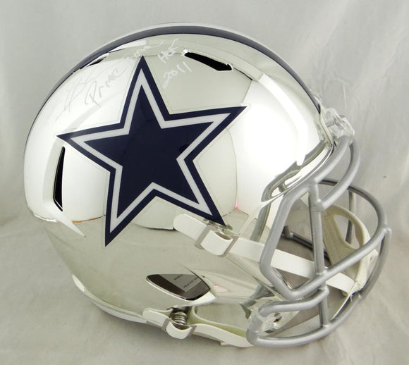 Deion Sanders Autographed Dallas Cowboys Full Size Chrome Helmet w/2 Insc- Beckett Auth *White