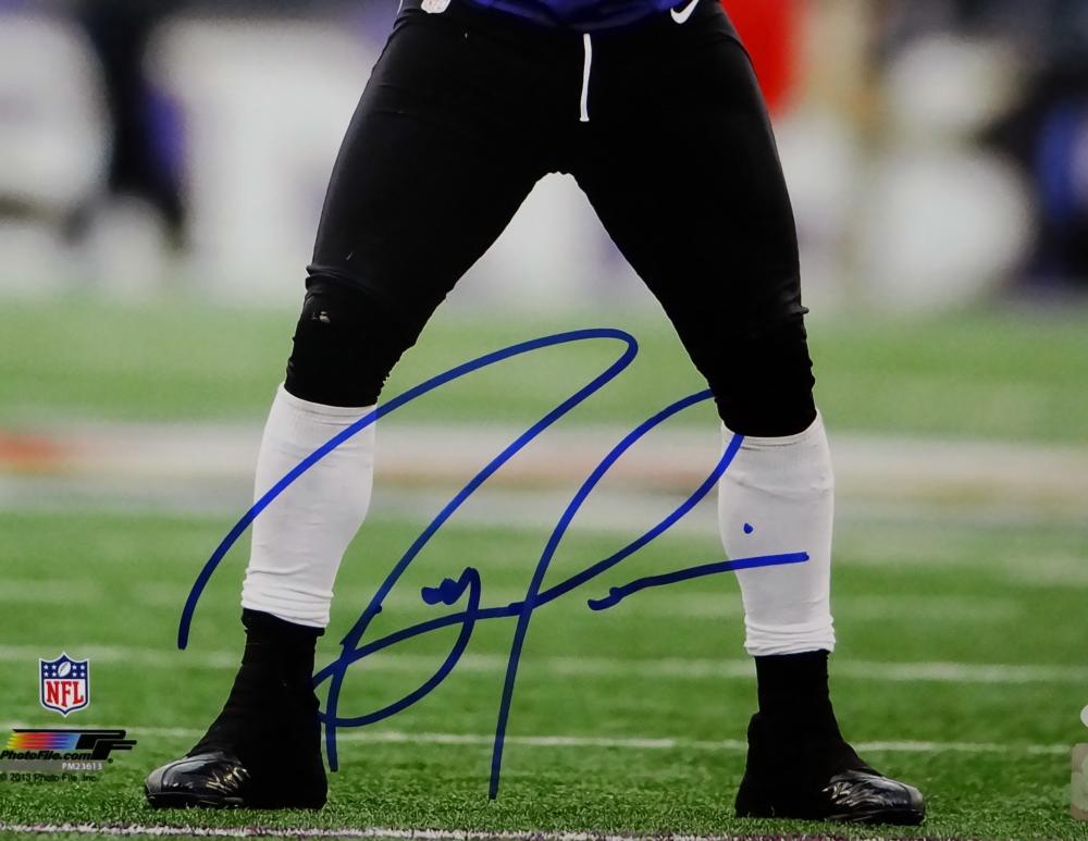 Autographed Ray Lewis Photograph - 8x10 In Purple Jersey PF Beckett Auth * White