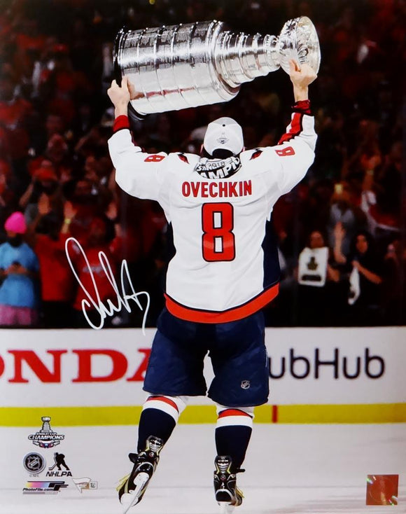 Alexander Ovechkin Autographed Capitals 16x20 Holding Cup Behind PF Photo- Fanatics Auth *White