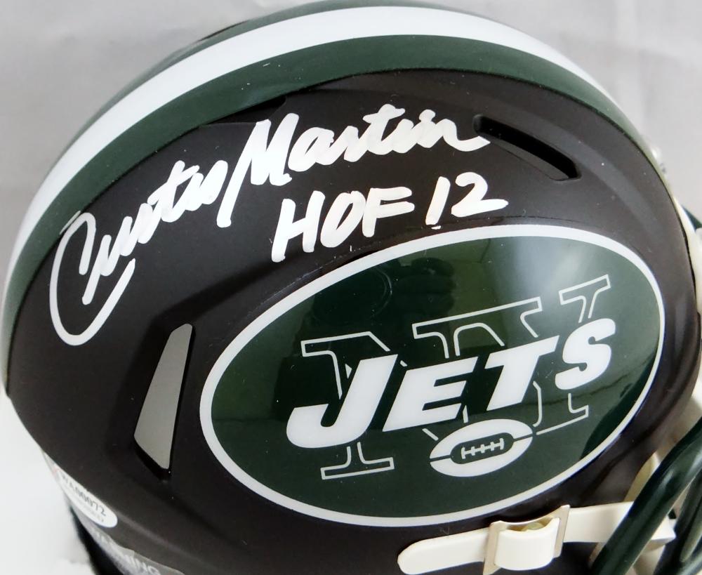 Curtis Martin Autographed NY Jets Flat Black Mini Helmet- Beckett Auth  *Silver