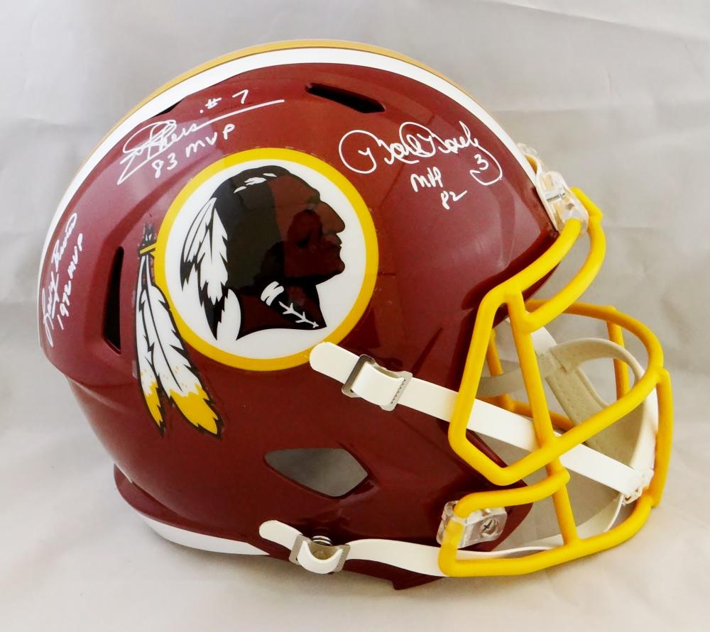 Mark Moseley, Joe Theismann & Larry Brown Signed Washington Redskins  Full-Size Speed Helmet with (3) MVP Inscriptions (JSA COA)