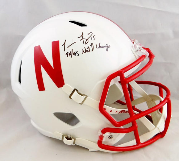 Tommie Frazier Autographed Nebraska F/S Speed Helmet W/ 94/95 Nat'l Champs- Beckett Auth *Black