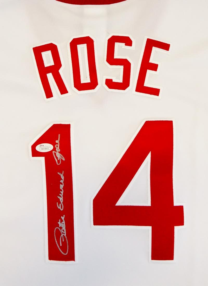 Pete Rose Autographed Pro Style Hit King White Baseball Jersey (JSA)