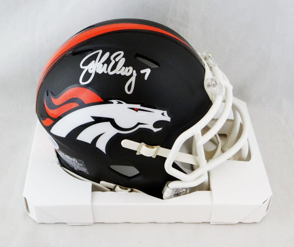 John Elway Autographed Denver Broncos Flat Black Mini Helmet- Beckett Auth *Silver