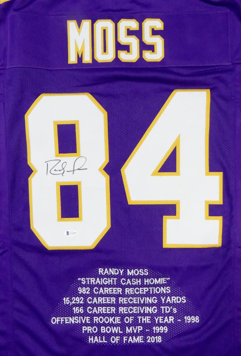 Randy Moss Autographed/Signed Pro Style Black XL Jersey Beckett