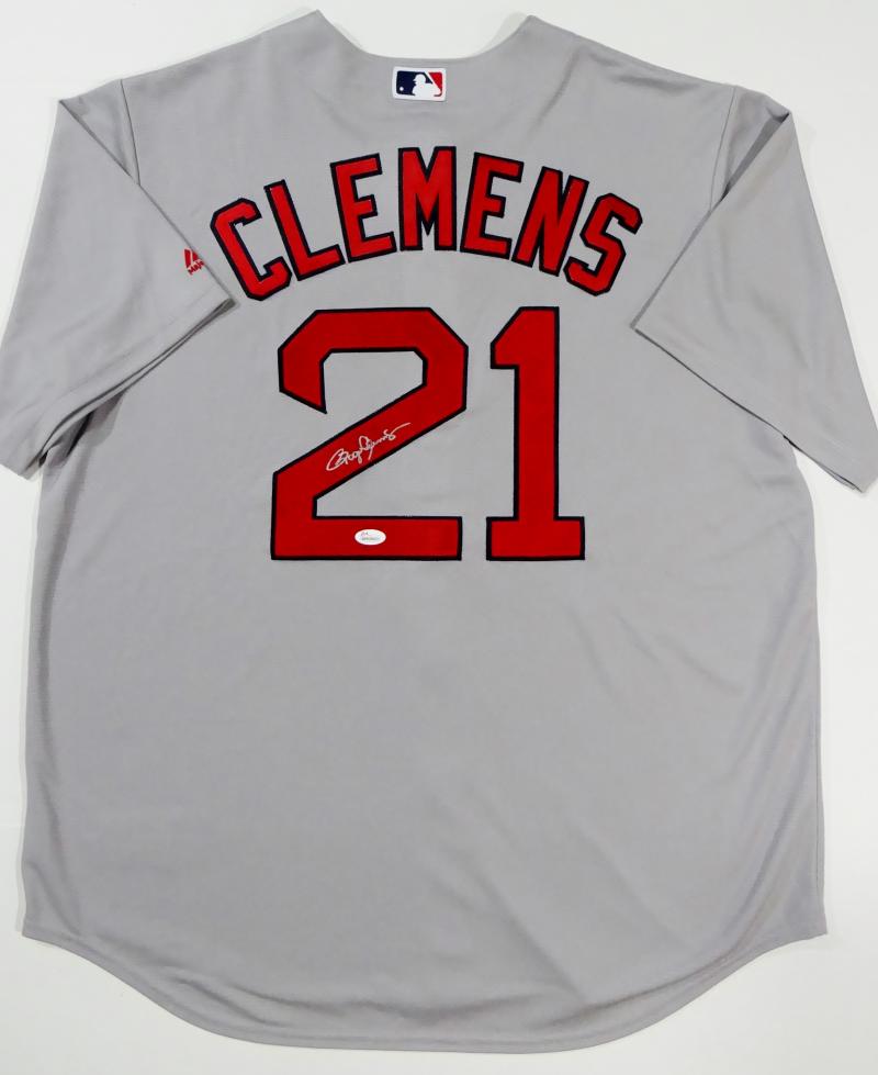 Roger Clemens Boston Red Sox Signed Authentic Majestic Road Gray Jersey JSA