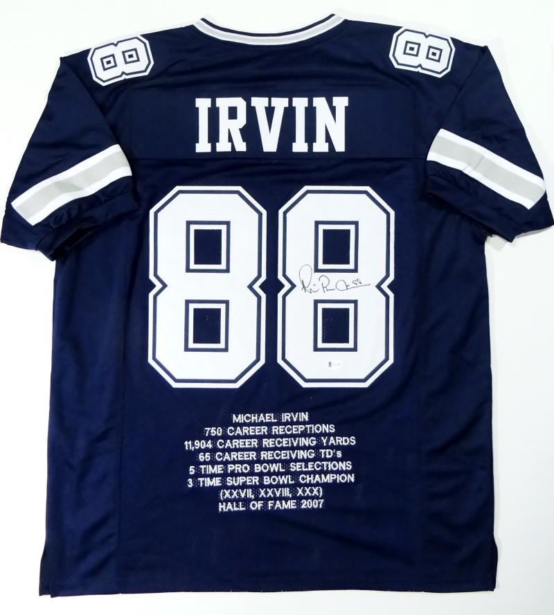 Michael Irvin Autographed Blue Pro Style Jersey w/ White Num- Beckett – The  Jersey Source