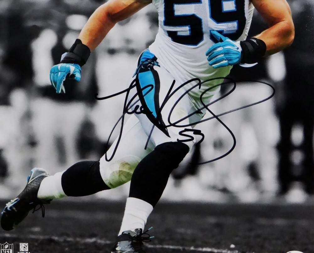 Luke Kuechly Signed Carolina Panthers 16x20 BW Spotlight PF Photo