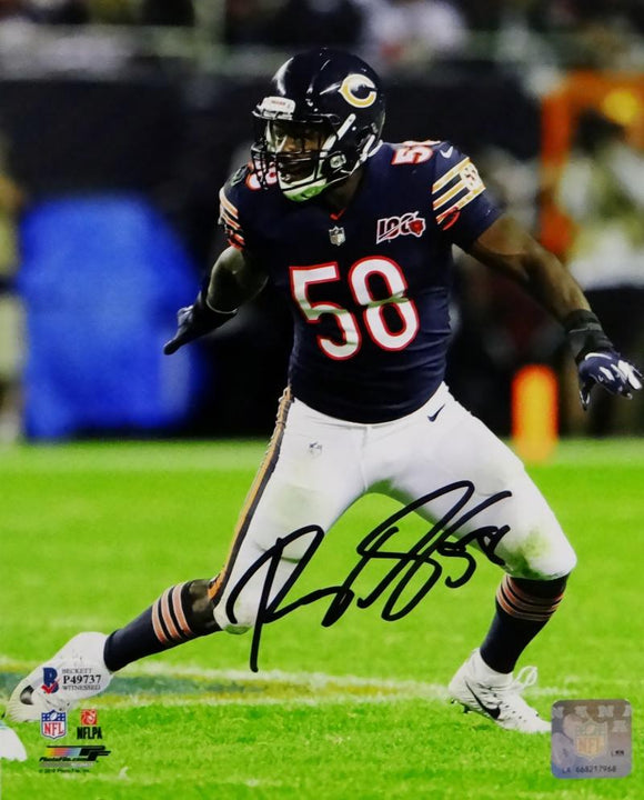 Roquan Smith Autographed Chicago Bears 8x10 Blue 100th Anniversary Jersey PF Photo- Beckett Auth *Black