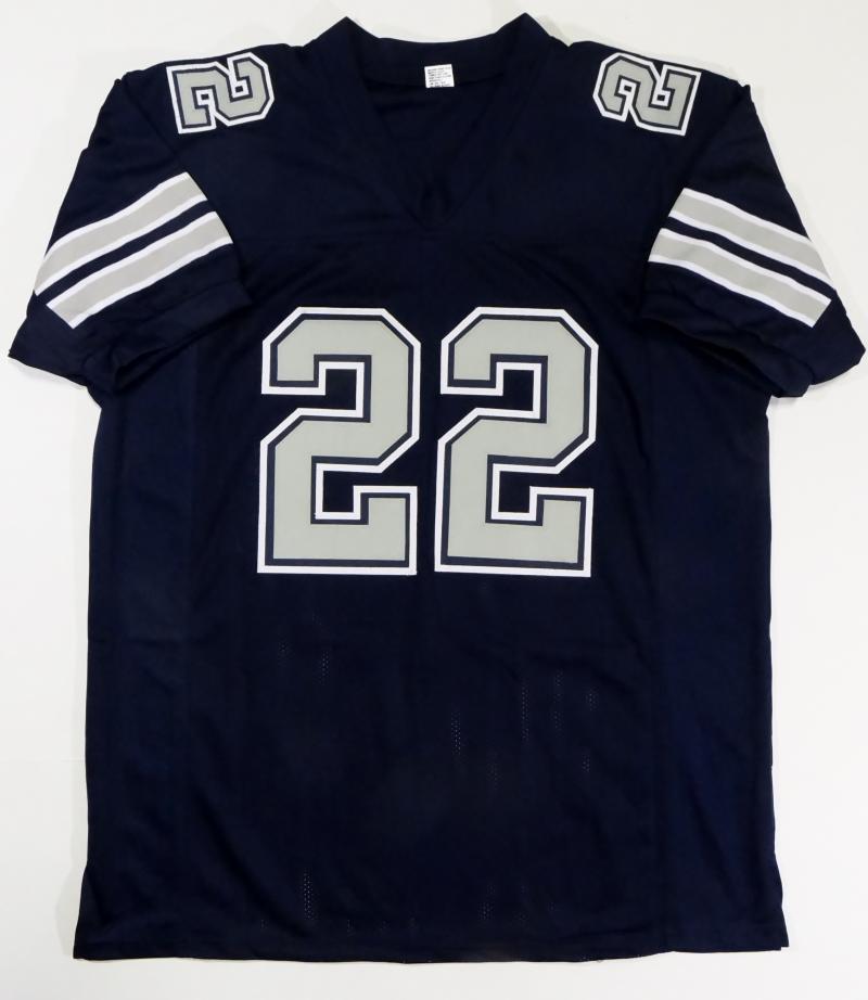 Emmitt Smith Signed Blue Pro Style Jersey w/ Grey Numbers