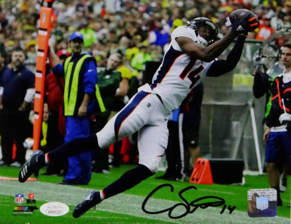 Courtland Sutton Autographeded Denver Broncos 8x10 Catching Ball White Jersey PF Photo- JSA W Auth