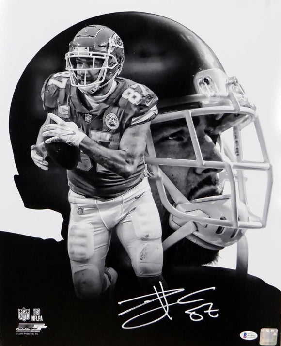 Travis Kelce Signed KC Chiefs 16x20 BW Double Image PF Photo- Beckett Auth *White