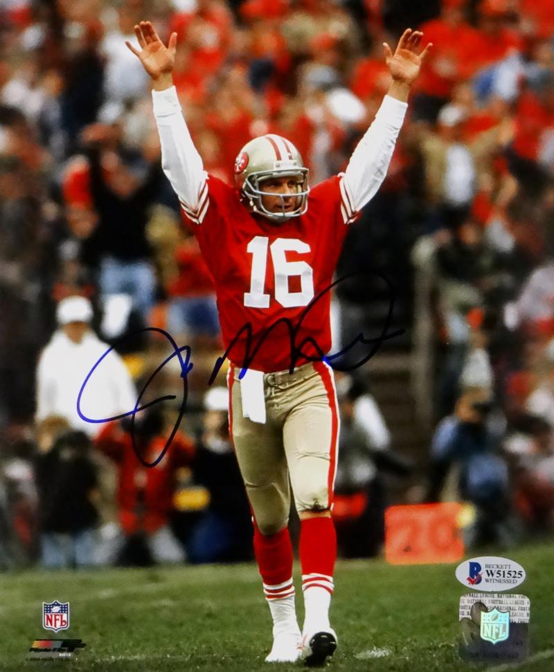 Joe Montana Autographed San Francisco 49ers 8x10 Arms Raised Red