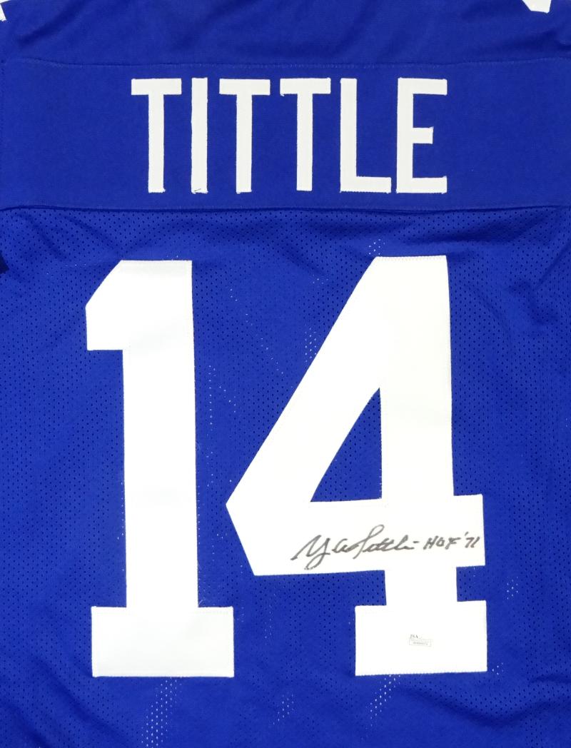 The Jersey Source Y.A. Tittle Autographed Blue Pro Style Jersey w/ Hof- JSA W Authenticated *M4