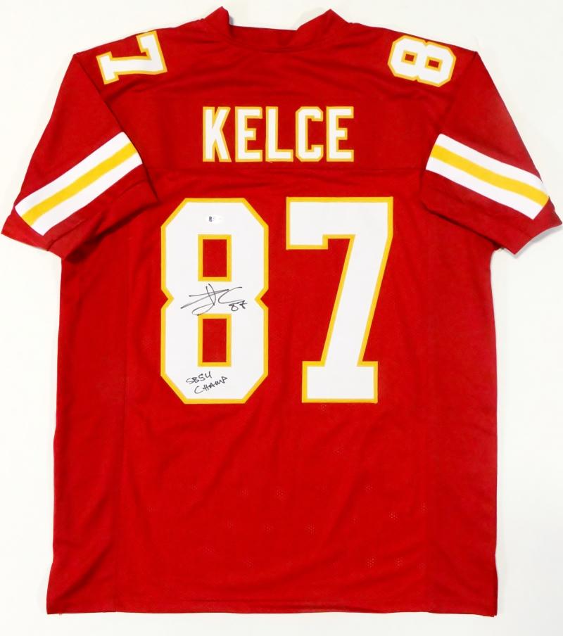 Travis Kelce Autographed Signed Red Pro Style Jersey- Beckett W