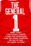 Bobby Knight Signed Red STAT College Style Jersey The General- Beckett Auth