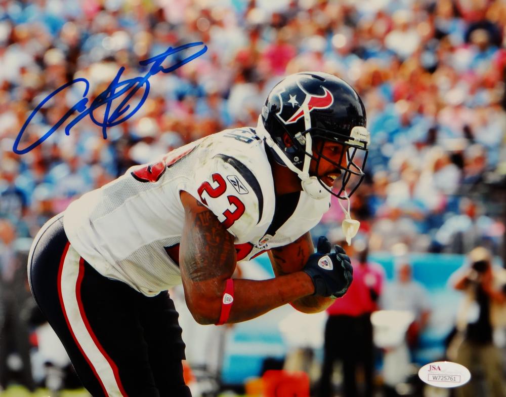 Arian Foster Autographed Texans 8x10 Bow In White Jersey Photo