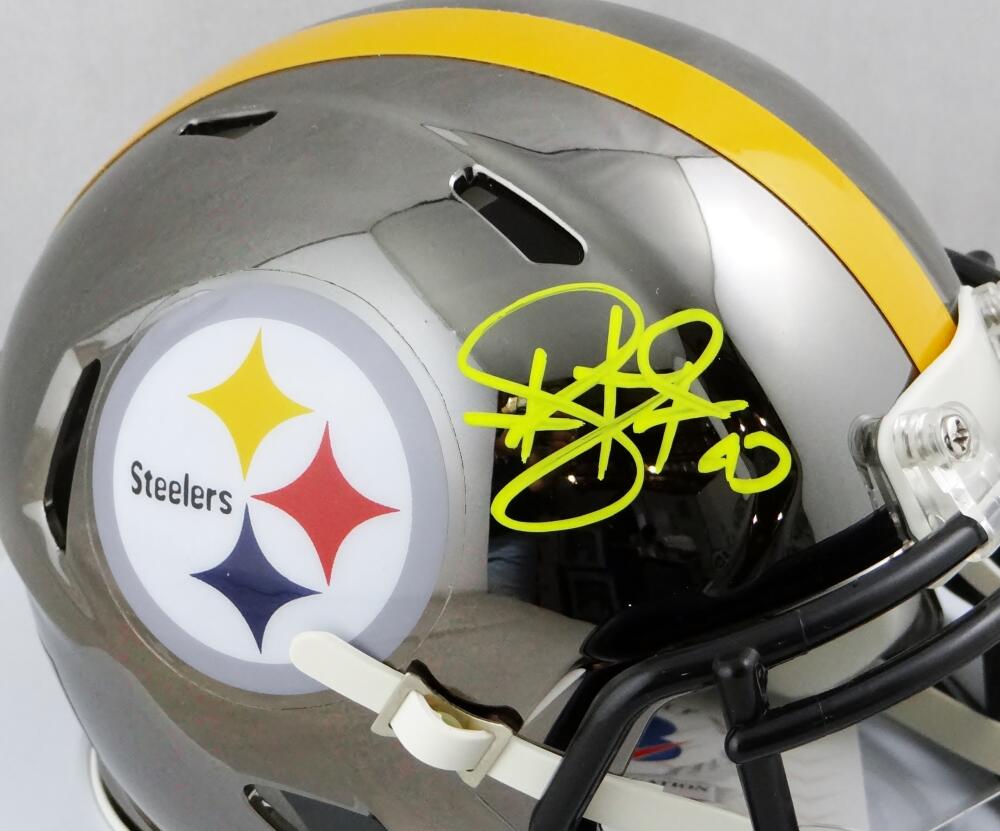 Troy Polamalu Autographed Steelers Chrome Speed Mini Helmet- Beckett W Auth  *Yellow