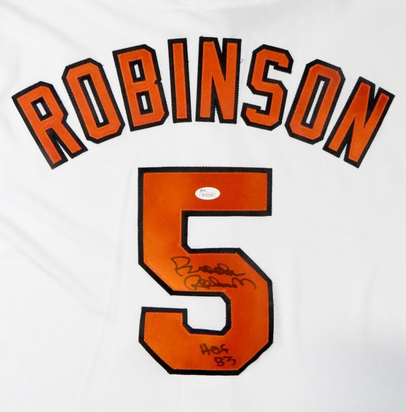 Brooks Robinson Autographed Baltimore Orioles White Jersey w/ HOF 83 - JSA  W Auth *Straight 5