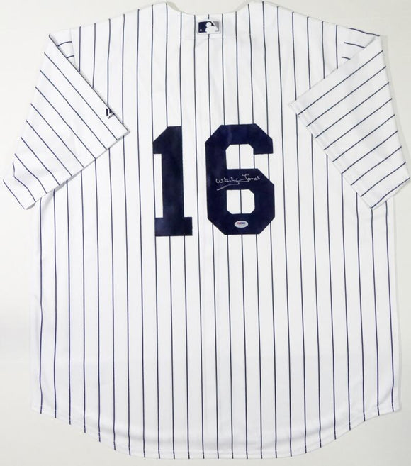 Whitey Ford Autographed New York Yankees White P/S Majestic Jersey - PSA Auth *6