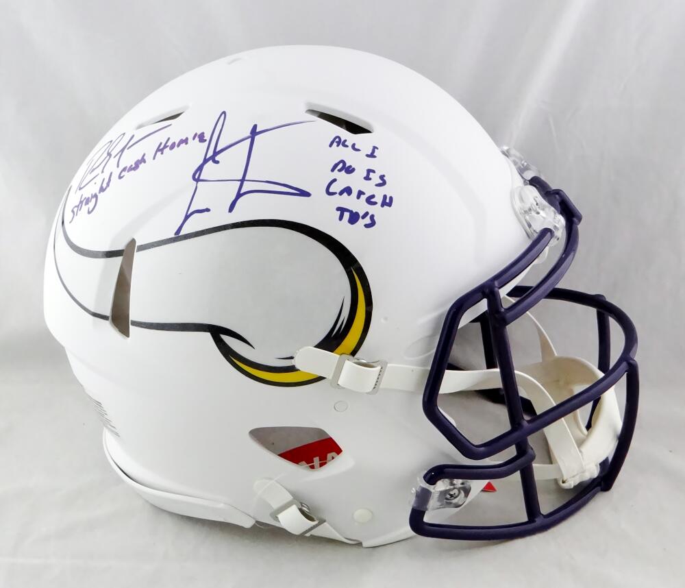 Cris Carter Autographed Minnesota Vikings F/S Flat White Speed Helmet -  Beckett Auth *Purple