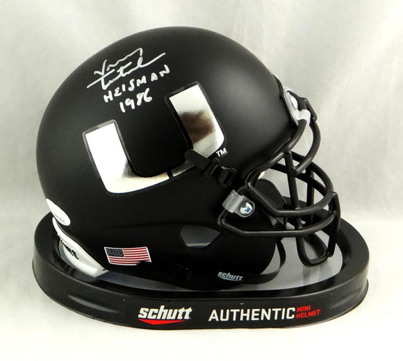 Vinny Testaverde Autographed Miami Hurricanes Black Schutt Mini Helmet w/ Insc- JSA W Auth *Silver