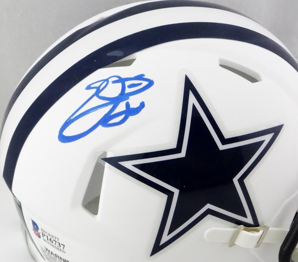 Cowboys Emmitt Smith Signed Salute To Service Speed Mini Helmet BAS  Witnessed