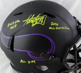 Adrian Peterson Autographed Minnesota Vikings F/S Eclipse Speed Authentic Helmet w/ 3 Insc- Beckett W Auth *Yellow