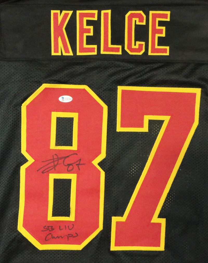 Travis Kelce Authentic Signed Red Pro Style Framed Jersey BAS