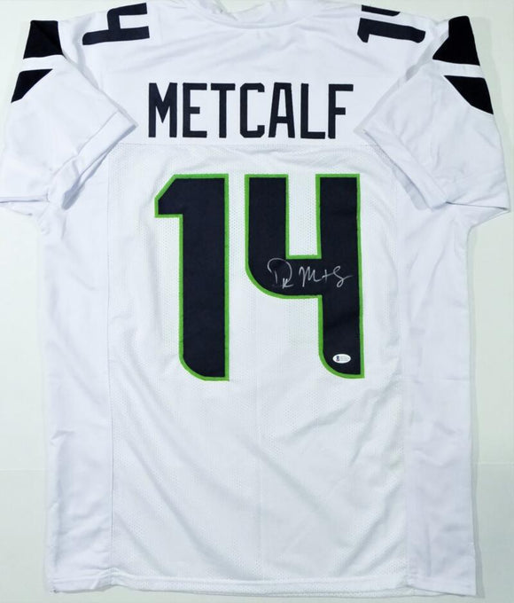 DK Metcalf Autographed White Pro Style Jersey - Beckett W Auth *4