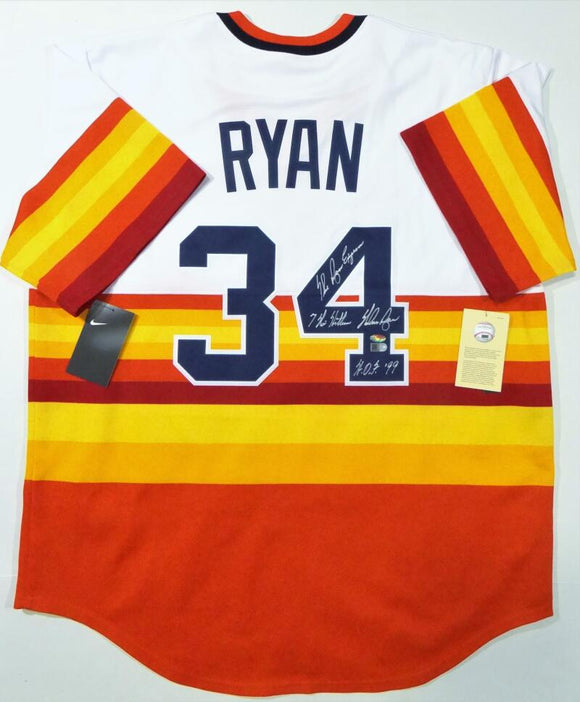 Nolan Ryan Autographed Houston Astros Nike Rainbow Jersey w/ 3 Insc - AI Verified *4
