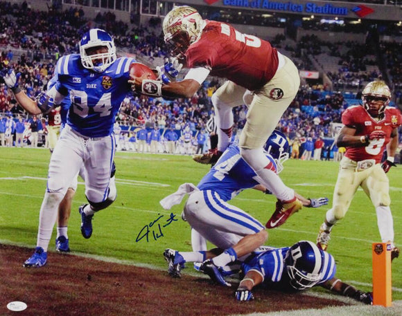 Jameis Winston Autographed Seminoles 16x20 Jumping Over For Score Photo - JSA Auth